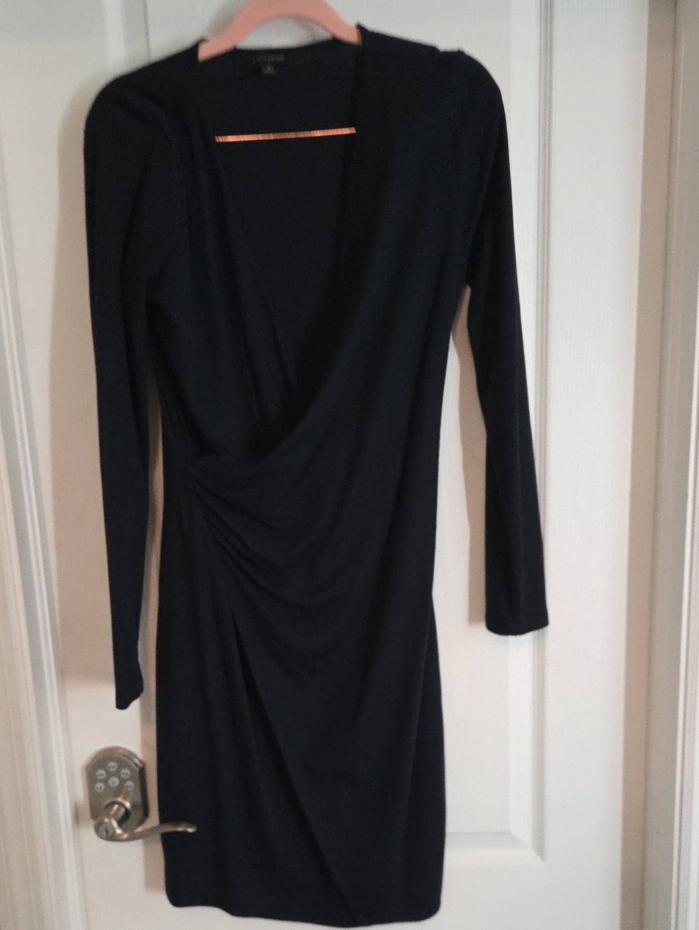 Banana Republic Black Long Sleeve Drape-Waist Dress